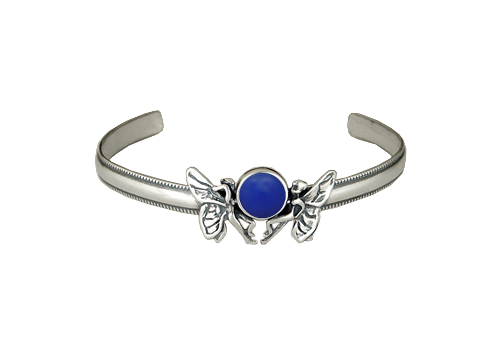 Sterling Silver Double Fairy Cuff Bracelet With Blue Onyx